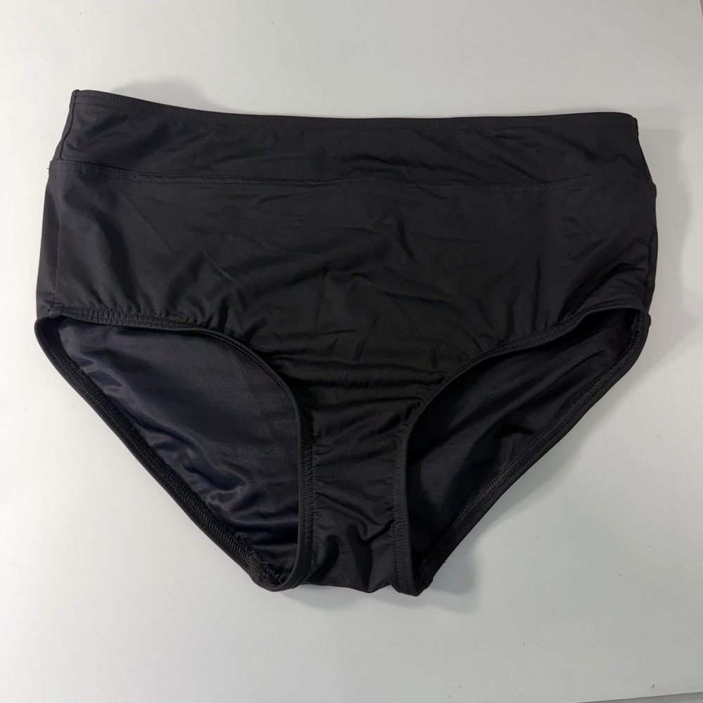 Lands End Womens Black High Rise Swim‎ Brief Bikini Bottom Size 12